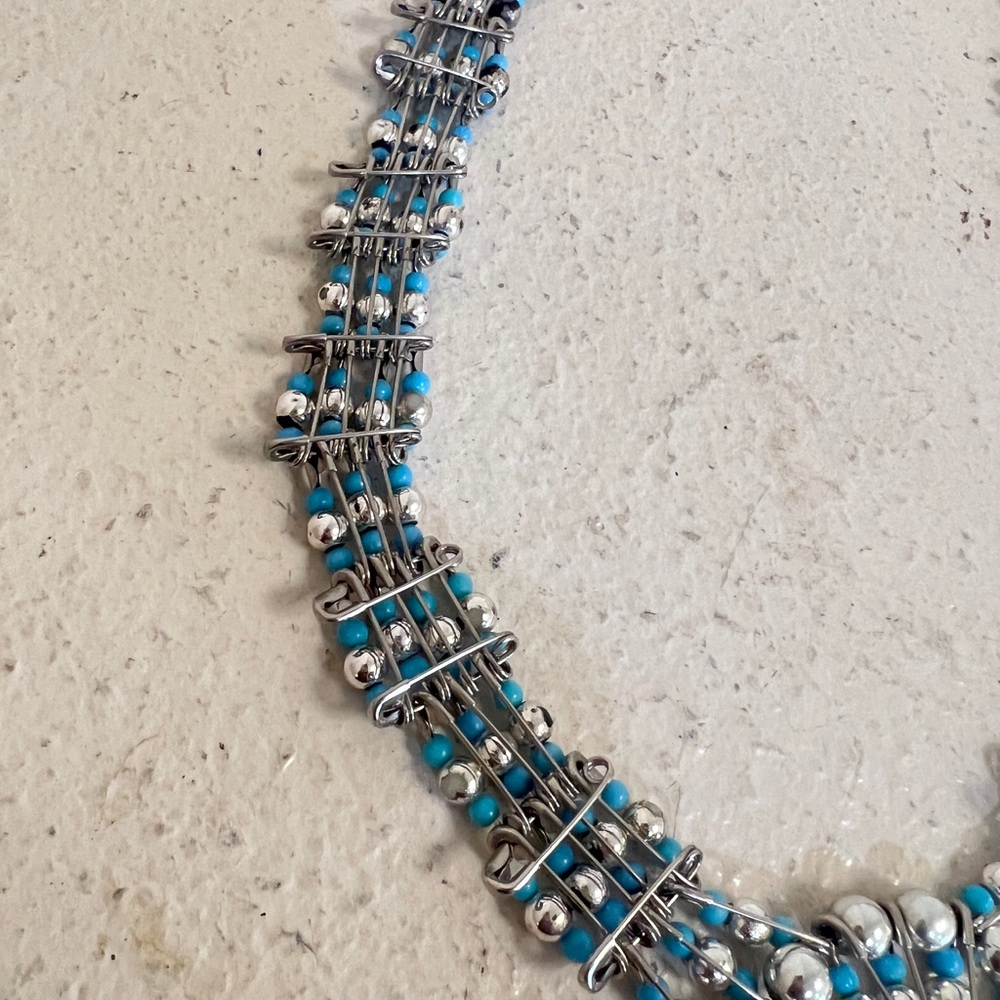 1970's Silvertone Turquoise Safety Pin Necklace & Earring Set Southwestern‎ - Picture 8 of 12